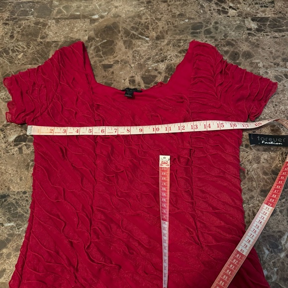 NWT Forever Fashion Blouse Size M Red Ruffle Scoop Neck Party Cocktail Xmas - Picture 3 of 7